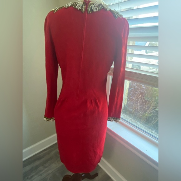 Vintage Don Sayres for Wellmore Neiman Marcus Red Knit Dress Sequins Pearls SZ 4 - Picture 8 of 16